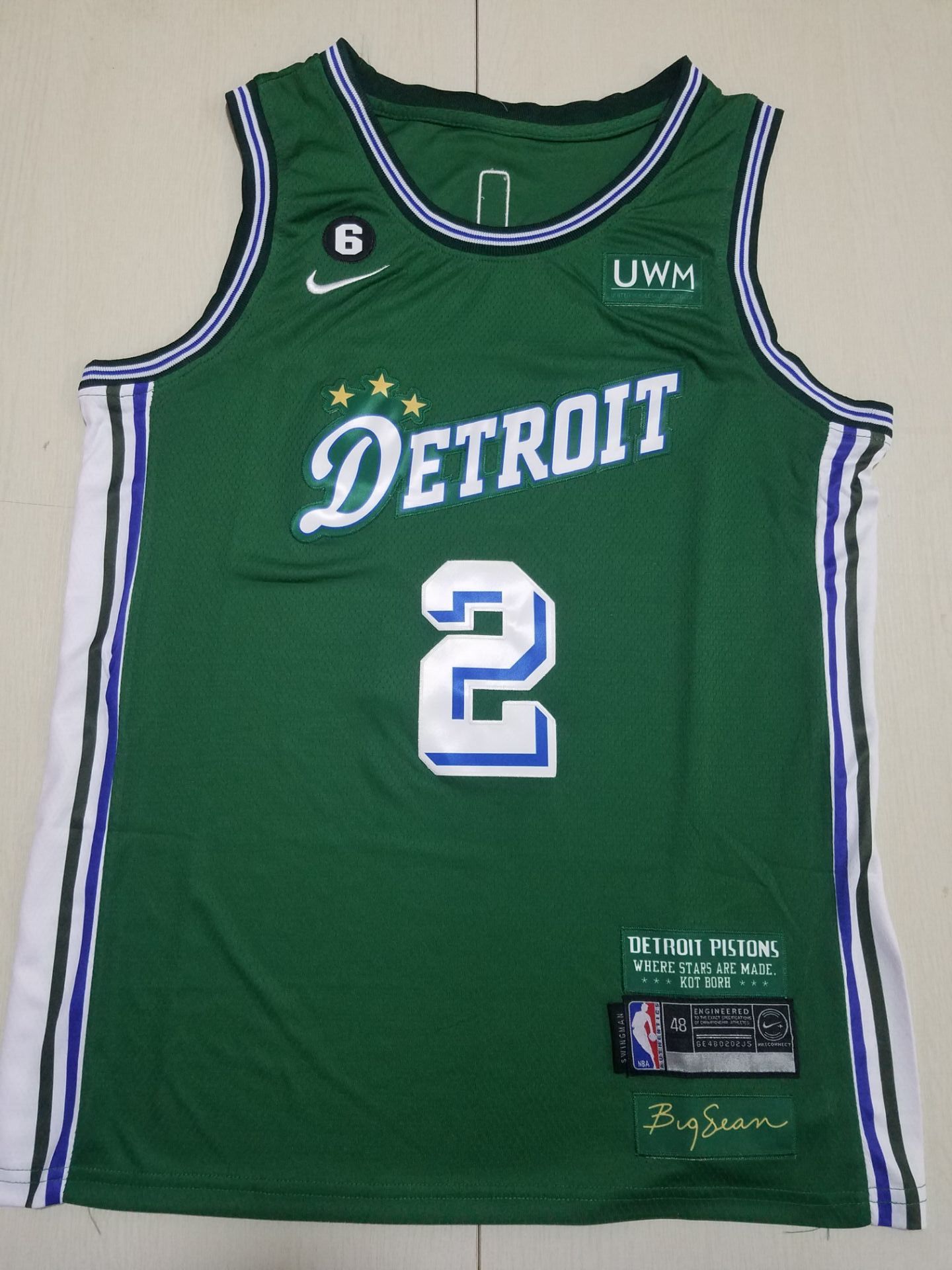 Men Detroit Pistons 2 Cunningham Green Nike City Edition 2022 NBA Jersey